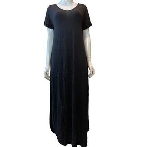 Grecerelle Womens Maxi Dress V Neck Side Slit Backless Short Sleeve Black Size S